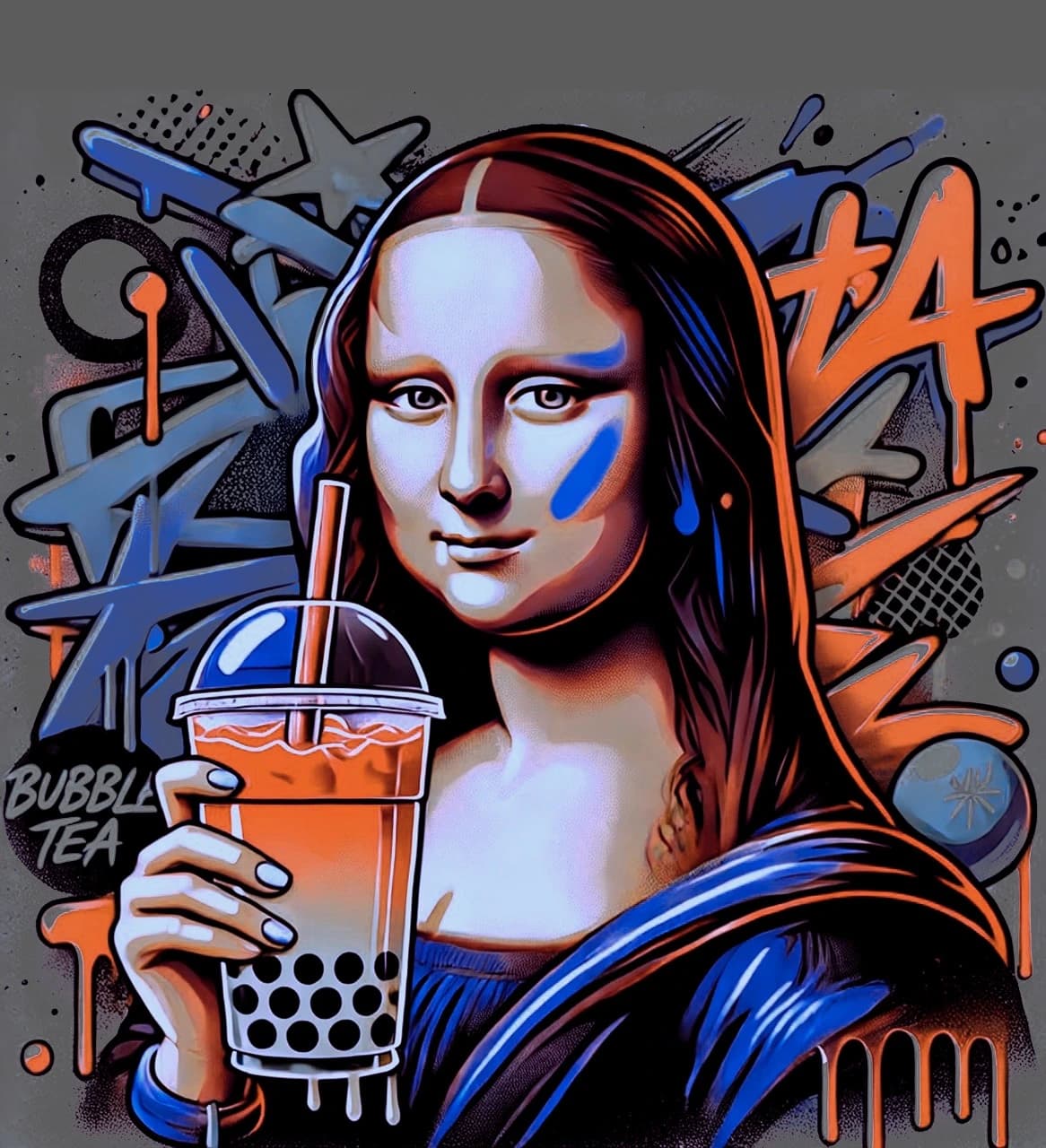 Mona Lisa sosteniendo un Bubble Tea de Kybo